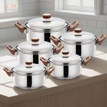 Juego de utensilios de cocina de 5 piezas, juego de utensilios de cocina, juego de utensilios de cocina de acero inoxidable, juego de utensilios de cocina de 5 piezas, olla con tapa, olla para cocinar, olla para cocinar de acero inoxidable, juego de ollas para cocinar de acero inoxidable, olla para guisar, olla para hervir, juego de ollas para sopa de acero inoxidable, accesorios de cocina, con asas, con tapa, resistente y duradero, fácil de limpiar, simple de usar, buena calidad y bajo precio, adecuado para cocina, camping, viajes, restaurante (plata)