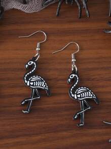 1 Pair Gothic Style Skull, Flamingo, Dog, Cat Pendant Earrings For Women, Vintage Wooden Double-Sided Earrings, Halloween Party Gift