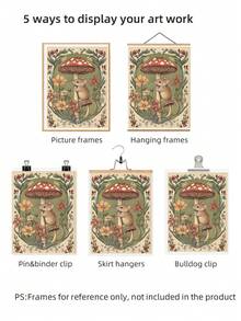 1 件无框 Cottagecore 老鼠墙壁艺术印刷品，复古羊皮纸上印有舒适林地插图、红色蘑菇和野花 | 乡村植物帆布海报，适合托儿所、公寓、客厅、卧室 | 完美的礼物和派对装饰、墙面印刷、度假旅行、海滩毕业典礼、返校、时髦海报（无框民间艺术）