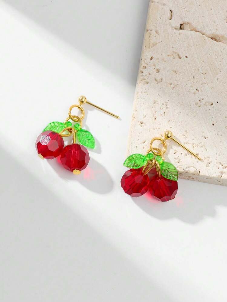 1 Pair Fashionable Orange Faux Fruit Honey Bee Stainless Steel Earrings, Suitable For Wearing Jewelry On Countryside Vacation - Multicolor - View 6