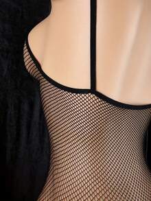 Bộ đồ liền thân lưới gợi cảm, áo bodycon lưới xuyên thấu không tay khoét eo, đồ lót và quần lót nữ, váy lưới bướm dây đeo cho ngày Valentine - màu đen - Xem 3