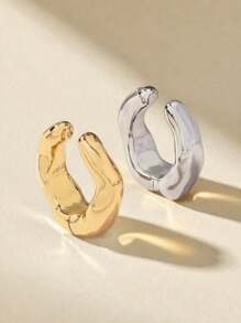 2 Pairs Fashionable Mixed Color CCB Non-Piercing Ear Clips - Minimalist Style, Suitable For Casual Wear