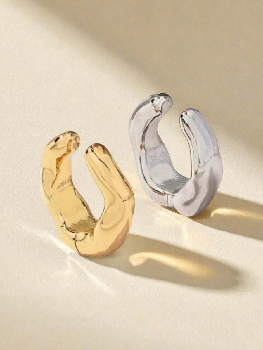 2 Pairs Fashionable Mixed Color CCB Non-Piercing Ear Clips - Minimalist Style, Suitable For Casual Wear