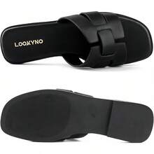 Dressy Summer Flat Sandals With Square Open Toe - Black - View 7