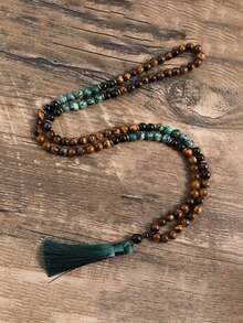 Bohemia Style Tassel Necklace 8mm African Turquoise Black Onyx Tiger Eye Beaded 108 Mala Prayer Necklace Japamala Yoga Meditation Jewelry For Men And Women - Multicolor - View 3
