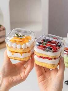 10个装方形慕斯蛋糕盒，蛋糕、布丁、冰淇淋、糕点、烘焙食品包装盒，带盖 - 透明 - 查看 7