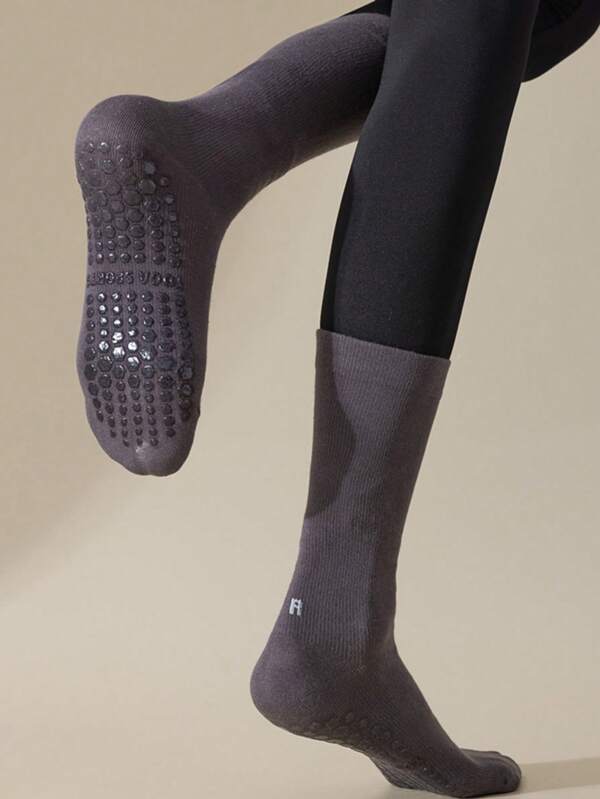 Simple Daily Solid Color Women's Mid Tube Socks Professional Yoga Socks Anti Slip Calf Socks Fitness Dance Pressure Sports Mid Tube Socks