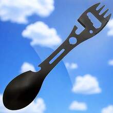 10 In 1 Multifunctional Camping Fork Stainless Steel Fork Spoon Fork Knife Bottle Opener Wrench Combination Outdoor Tableware Picnic Travel Backpack Hiking Fishing - 黑色 - 查看 6