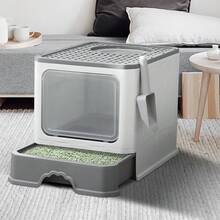 Große Katzentoilette mit 2 Kanälen, geschlossenes Design, mit Schublade, Schaufel, schmutzabweisend, auslaufsicher, 50 x 37 x 38 cm - Grau - Übersicht 5