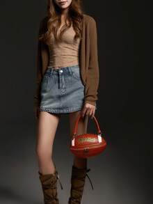 Dancing Engine Football Shaped Handbag, Luxury Designer One Shoulder & Crossbody Round Bag - 棕色 - 查看 5