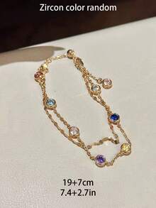 1pc Geometric Faux Pearl Micro-Inlaid Zirconia Tassel Luxurious Copper Gold Color Bracelet For Women, Suitable For Evening Party, Gala, Date, Matching Daily Outfits And Accessories - Gold - View 9