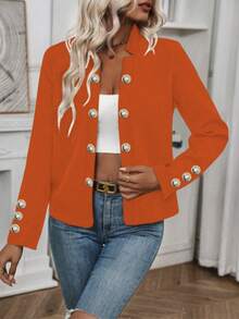 Áo khoác mỏng dài tay cài nút màu trơn cho nữ, mùa xuân và mùa thu - trái cam - Xem 4