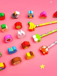 48pcs Cartoon Character HB Pencils With Cute Erasers, School Supply Set, Includes Random Mixed Cartoon Pencils With Adorable Erasers, Suitable For Back To School Students And Kids, Back To School Gift Set, Back To School Supplies (12pcs/24pcs/48pcs)
