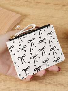 Pink Bow Love Pattern Zipper Small Wallet Coin Pocket Small Purse Bifold Slim Women Wallet MiniThin,Lightweight,Multi Layer Portable,ID Card,Money Credit Card Minimalist,Fashion,Modern,Business,For Anniversary,For Birthday Gift,For Gift,For Girls,For Lady,For Female,Bag School Supplies For School Dorm Room & Back To School - Pink - View 10