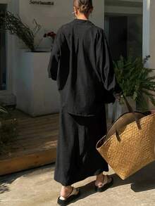 Women's Beach Vacation Casual Solid Color Loose Shirt Dress Set