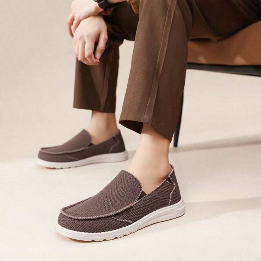 Mens Slip On Shoes Casual Slip-On Loafers Canvas Slip On Shoes Casual Sneakers Comfortable - 棕色 - 查看 1