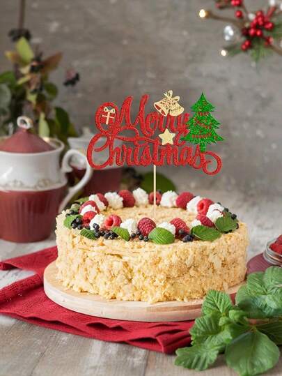 1 件圣诞快乐蛋糕装饰 - 树铃铛精选装饰品，适合节日主题新年快乐派对用品