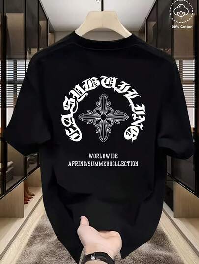 200グラムコットンTシャツ2025年メンズ新作半袖コットンバケーション柄半袖クルーネックペアルック