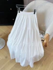 白色A字高腰裙，修身春夏泡泡袖芭蕾短裙 - 白色 - 查看 6