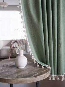 1 Pieza Cortina verde, estilo simple y fresco, disponible en múltiples tamaños, diseño con flecos, adecuada para ventana de dormitorio, sala de estar, cortina transparente semitransparente, divisor de habitación, cortina corta para ventana de cocina