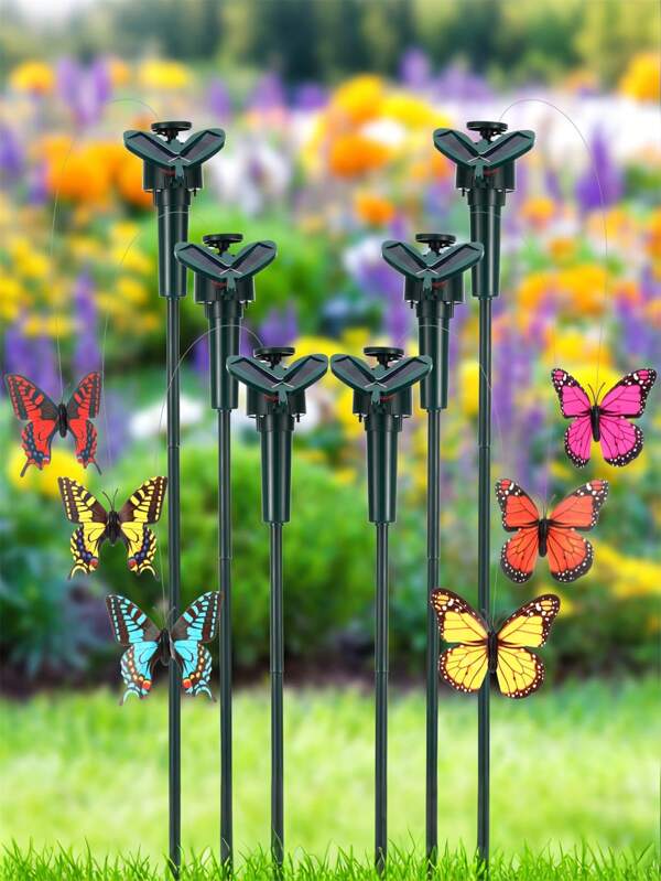 6pcs Simulated Solar Colorful Butterfly Garden Decoration Stakes, Outdoor Decorative Ground Plugs, Solar-Powered, Energy-Saving And , Battery-Free, Can Be Powered By No. 7 Batteries, Electric Hummingbird Decoration, Suitable For Landscape Decoration Of Gardens, Terraces, Manors, And Flower Beds