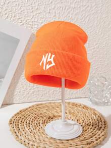 1 件男女通用刺绣“NY”字母户外徒步街头休闲亚克力无檐便帽，纯色，针织帽，秋冬秋季服装 - C - 查看 11