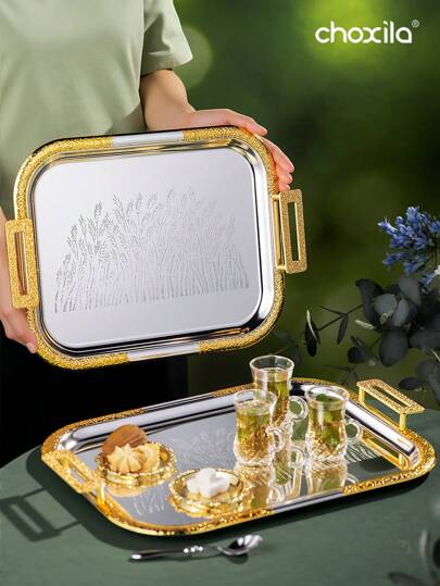 choxila 3 pièces/Set Plateau à motif de blé - Plateau de service et de rangement polyvalent pour tasses à dessert, collations, cafetières, théières et tasses, cadeau parfait pour la famille et les amis, idéal pour le salon, la chambre, la cuisine, le thé de l'après-midi ou l'usage hôtelier