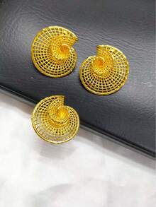 4 件女士时尚不对称镂空吊坠项链耳环手链戒指首饰套装，适合欧洲、美国、非洲和中东市场、新娘、婚礼、派对、生日、节日和日常佩戴 - 金黃色 - 查看 4