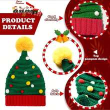 Novelty Green Colorful Pom Pom Party Hat, Warm Knitted Hat With Fuzzy Pom Pom, Unisex Winter Hat, Christmas Party Holiday Novelty Geometric Pattern Acrylic Knit Hat, Hand Wash, Stretchy Fit, Lightweight, Buckle Closure - Holiday Theme Knit Headwear Home Decor Christmas Decorations Room Decor Christmas Decorations Home Christmas Gifts Christmas Decor - Green - View 10