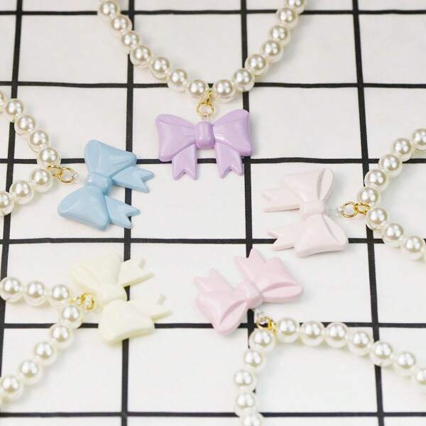 Multi Color Shiny Bow Shaped Fish Pendant Elastic Pearl Cat And Dog Pet Necklace Collar Suitable For Small And Medium-Sized Pets Cute And Energetic Decorative Accessories For Kittens And Puppies