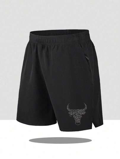 1件装 男童休闲印花直筒短裤，多功能户外运动裤，春夏款