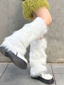 1 双仿兔毛暖腿套，厚保暖内衬 JK 聚拢袜，秋冬 - 白色 - 查看 3