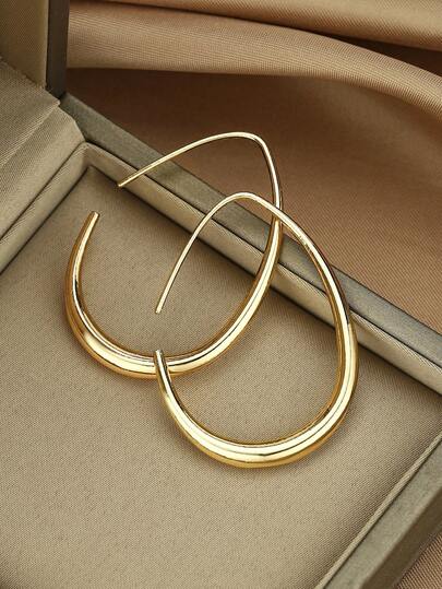 轻盈水滴耳环，闪亮镀金超大椭圆形耳环，高抛光个性化配饰，女士和女孩礼物，简约U形耳环，时尚配饰