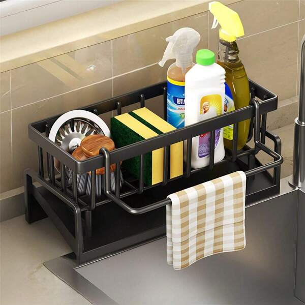 Organizador de fregadero de cocina, organizador de baño, soporte para esponja de grifo de cocina, soporte de drenaje para esponja, jabón, cepillo, toalla, estropajo, suministros para baño y cocina