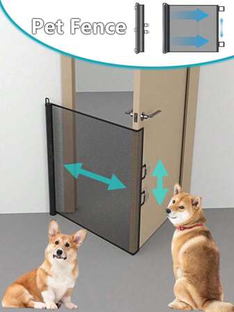 Retractable Pet Gate Fence No Drilling Dog Gate For Doorways, Stairs, Hallways Or Houses 43 Inch Cat And Puppy Safety Fence Gate Indoor Mesh Pet Fence Indoor Safe Easy-To-Install Pet Isolation Net Portable Foldable Pet Barrier Fence Anywhere Pet Supplies