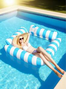 Inflatable 4-Tube Mesh Lounge Chair, Adult Hammock, Striped Armrests, Folding Float Row - Baby Blue - View 2