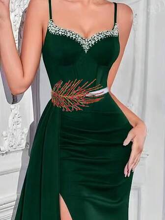 1件闪亮新娘水钻装饰腰带，欧美时尚女士腰部配饰，适合搭配晚礼服、婚纱和圣诞礼服