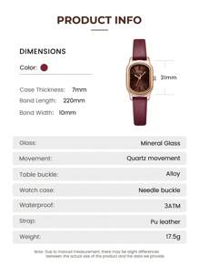 POMAR 1 Pc Women's Rose Gold Stainless Steel Case Quartz Watch, Wine Red Leather Strap, 30 Meter Waterproof, Elegant, Suitable For Daily Life, Work, Parties, Birthdays - An Excellent Gift Choice For Women