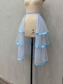 1pc Bride's Black Elastic High Low Skirt With 5 Layers Mesh & 3 Silk Ribbon, Detachable Tulle Party Skirt Halloween Fall Clothes For Women - Black - View 20