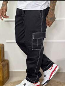 Calça jeans cargo  various modero unissex streetswear skatista dia dos pais - Preto e Branco - Visão 1