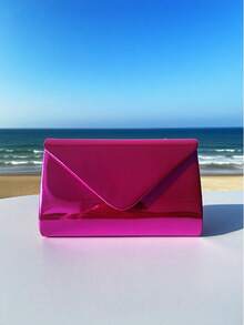 2025 Newest Fashionable Silver Metal Evening Bag, Women's PU Leather Shiny Mirror Flap Clutch, Elegant Party Shoulder Bag With Chain And Wallet - Hot Pink - View 6