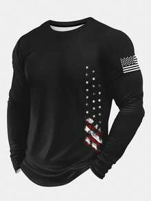 maglietta a maniche lunghe da uomo con stampa geometrica 3D, stile casual con collo a giro, in blend di poliestere, lavabile in lavatrice, perfetta per la primavera/autunno