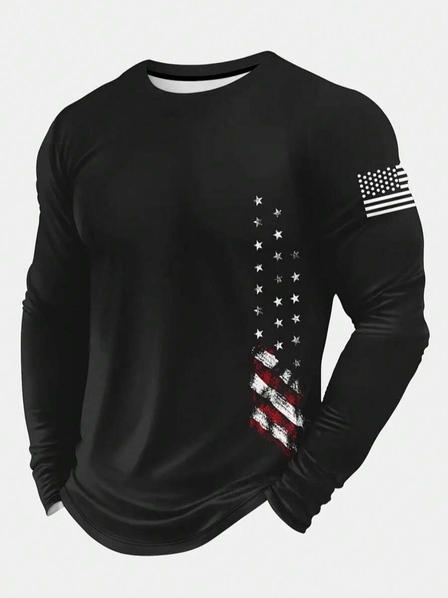 maglietta a maniche lunghe da uomo con stampa geometrica 3D, stile casual con collo a giro, in blend di poliestere, lavabile in lavatrice, perfetta per la primavera/autunno