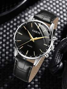 2 Pieces Men's Bamboo Patterned Watch Strap Fashionable And Simple Business Bar Scale Quartz Watch Set Suitable For Daily Wear Decoration Or Holiday Gifts - Multicolor - View 2