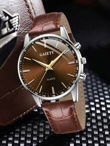 2 Pieces Men's Bamboo Patterned Watch Strap Fashionable And Simple Business Bar Scale Quartz Watch Set Suitable For Daily Wear Decoration Or Holiday Gifts - Multicolor - View 5