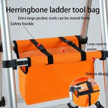 1pc Heavy Duty Tool Bag For Step Ladder, Oxford Cloth Material, Waterproof And Scratch Resistant, Expandable Storage With Hanging Design For Home Remodeling Organizer, Large Capacity For Storing Screws, Wrenches, Drills And Other Maintenance Tools