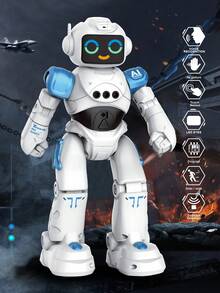 1pc Kids Remote Control Robot Toy, Gesture Sensing Programmable Expression Robot Toy With Voice Control, LED Eyes, Dancing, Singing, Moon Walking, Gesture Sensing And Infrared Remote Controller, Rechargeable RC Robot Toy, Suitable As Christmas Or Birthday Gift For Boys And Girls Aged 3-12