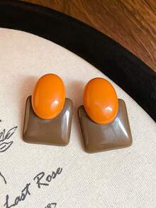 Andkiss 1 对复古简约撞色方形时尚休闲百搭耳环女士