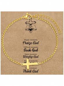 1 件女士十字架仿珍珠青瓷串珠手链套装，时尚西部牛仔风格十字架串珠手链叠戴套装，时尚珠宝礼品，信仰礼品，基督教礼品，友谊礼品