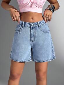 Jeanoix 女士夏季休闲蝴蝶结刺绣牛仔短裤 - 淺色水洗藍 - 查看 5